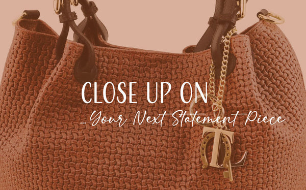 close up photo of the elegant Keyluck woven leather tote bag by Montipi