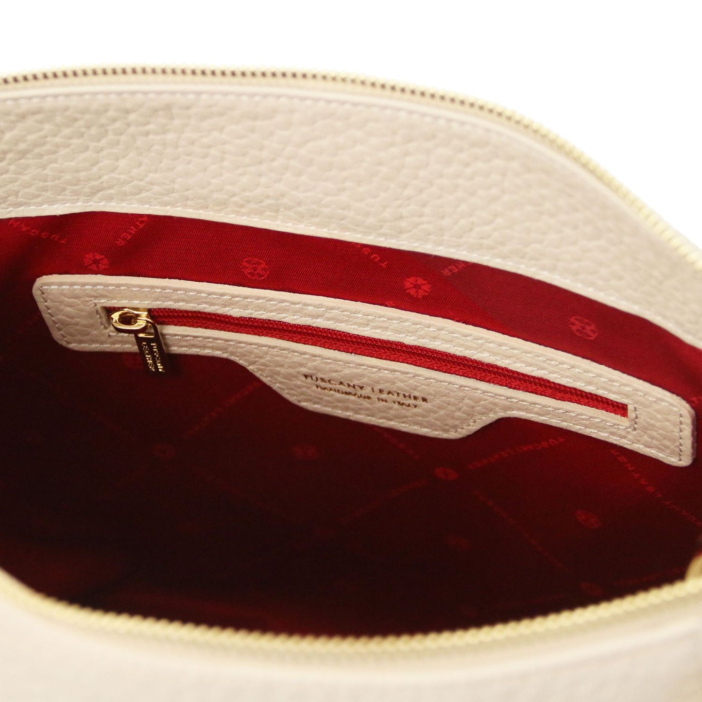 Amy Soft Leather Tote Bag Beige Designer Red Interior Couture Zip pocket details by Montipi Australia