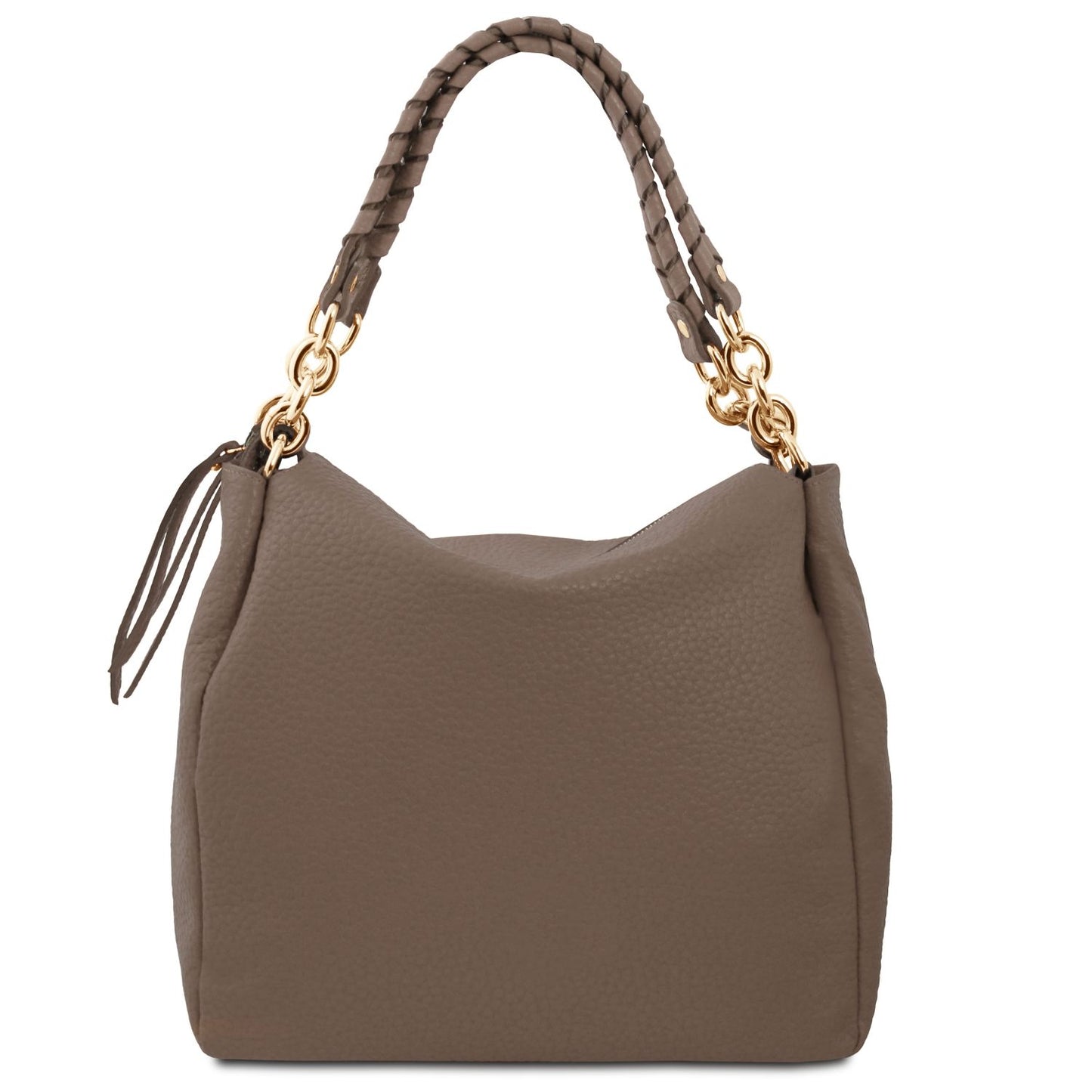 Amy Soft Leather Tote Bag Dark Taupe Pebbled Leather Handles gold tone chain hardware by Montipi Australia