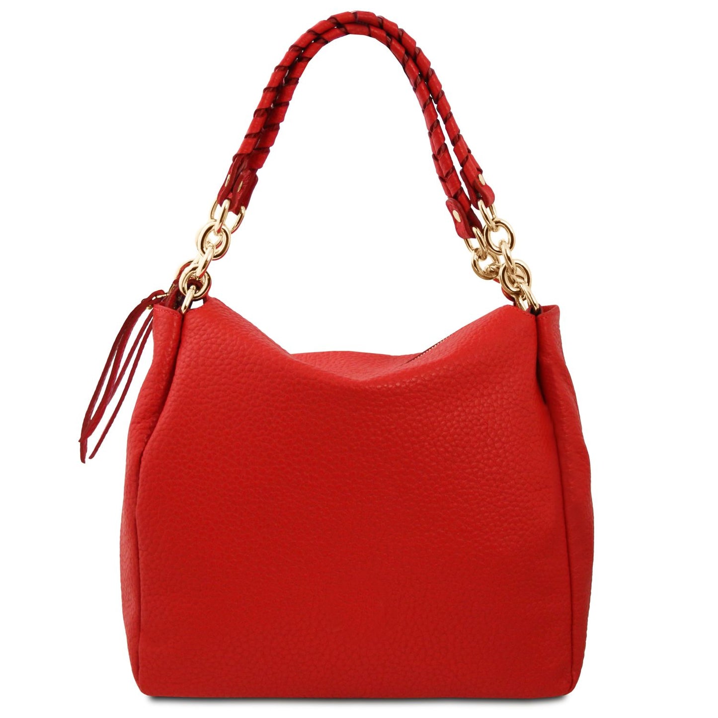 Amy Soft Leather Tote Bag Red Pebbled Leather Handles gold tone chain hardware by Montipi Australia