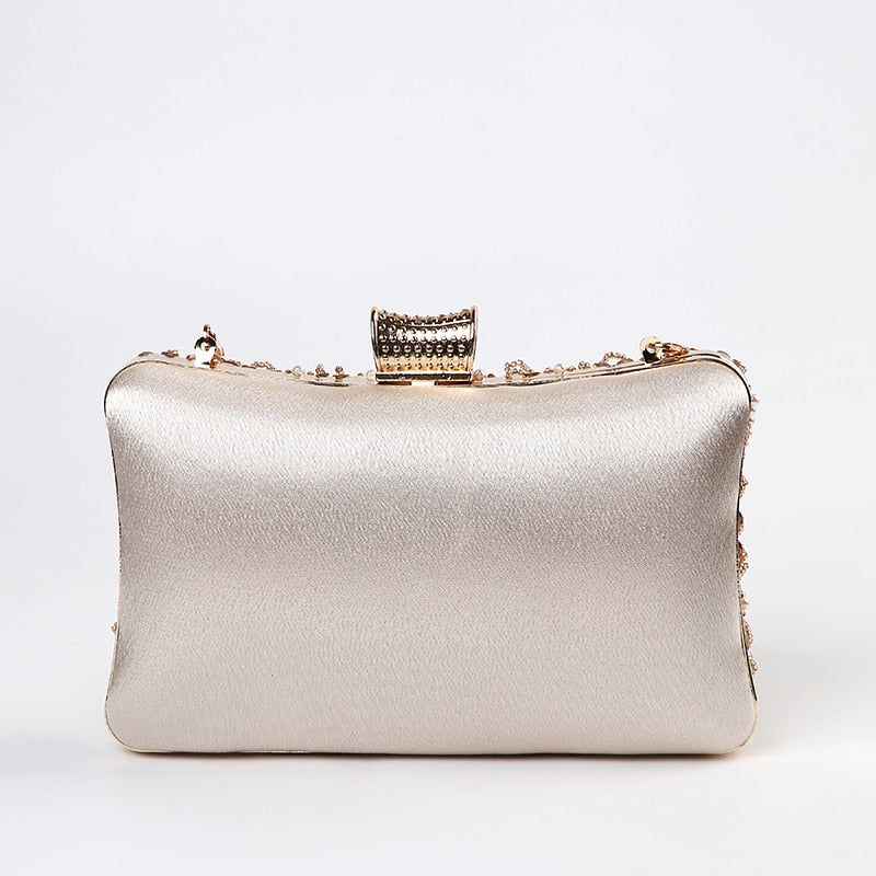 Beaded Pearl Details Apricot Clutch Bag Montipi
