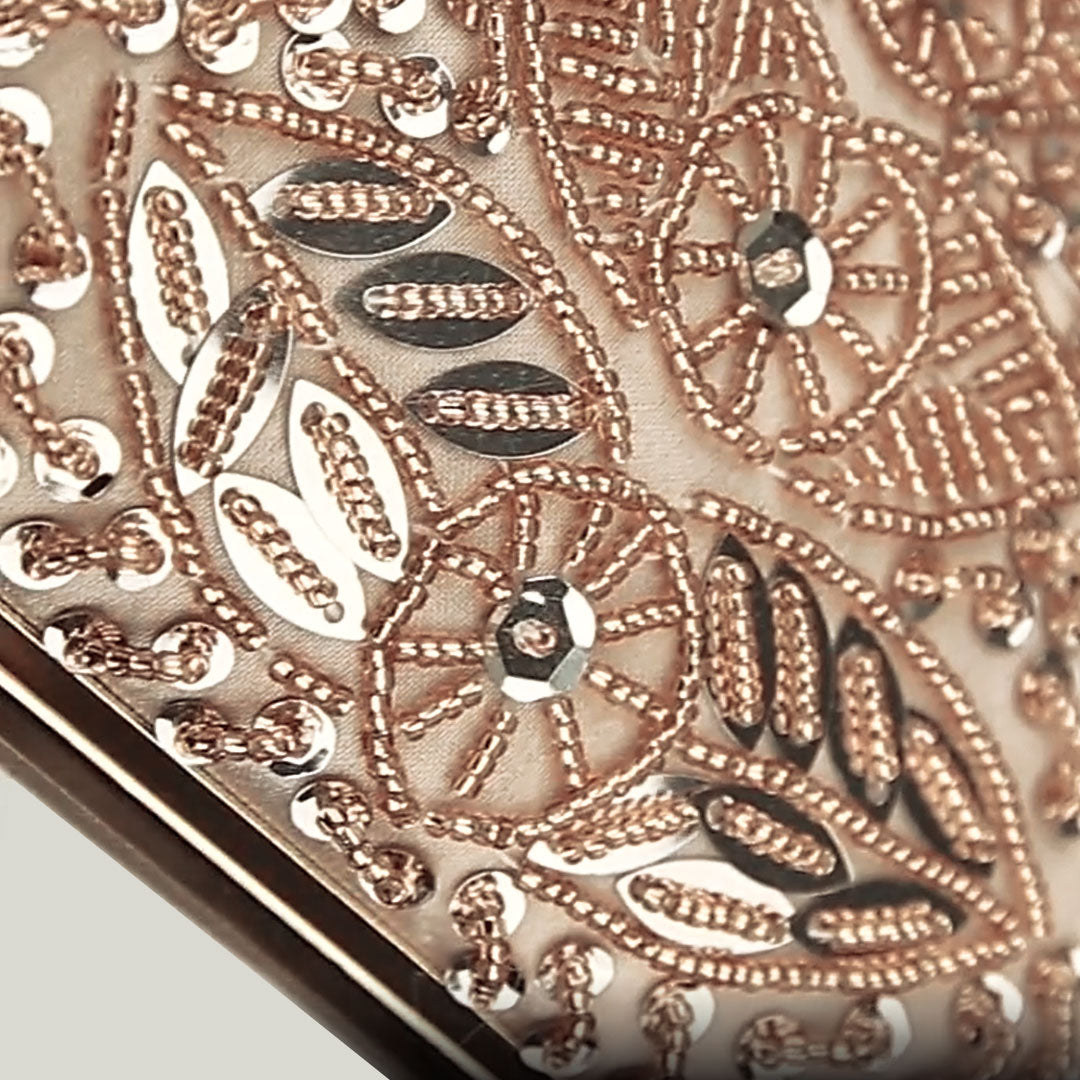 Beaded Pearl Details Apricot Clutch Bag Montipi