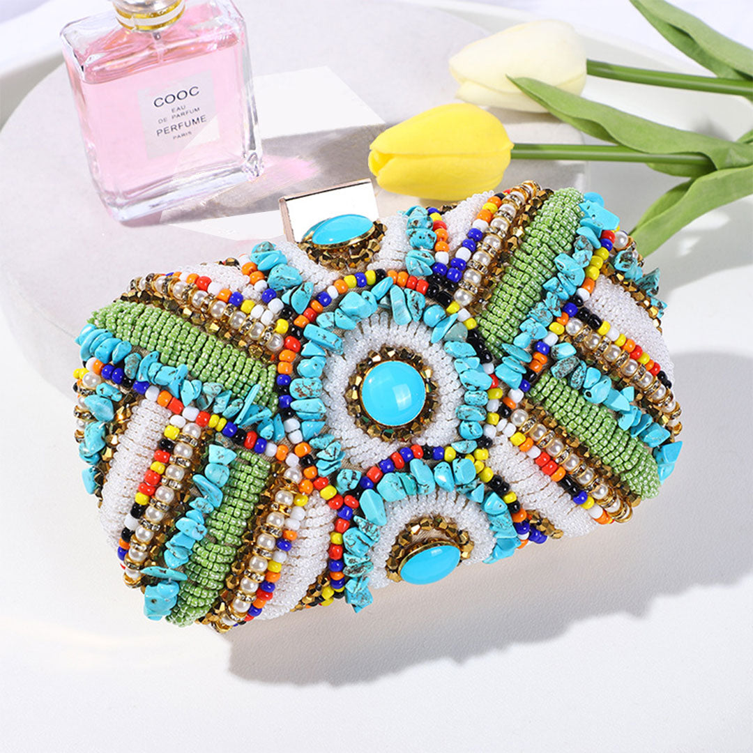 Beaded Turquoise Ibiza Clutch Bag Montipi