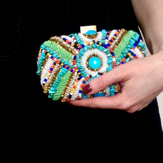 Beaded Turquoise Ibiza Clutch Bag Montipi