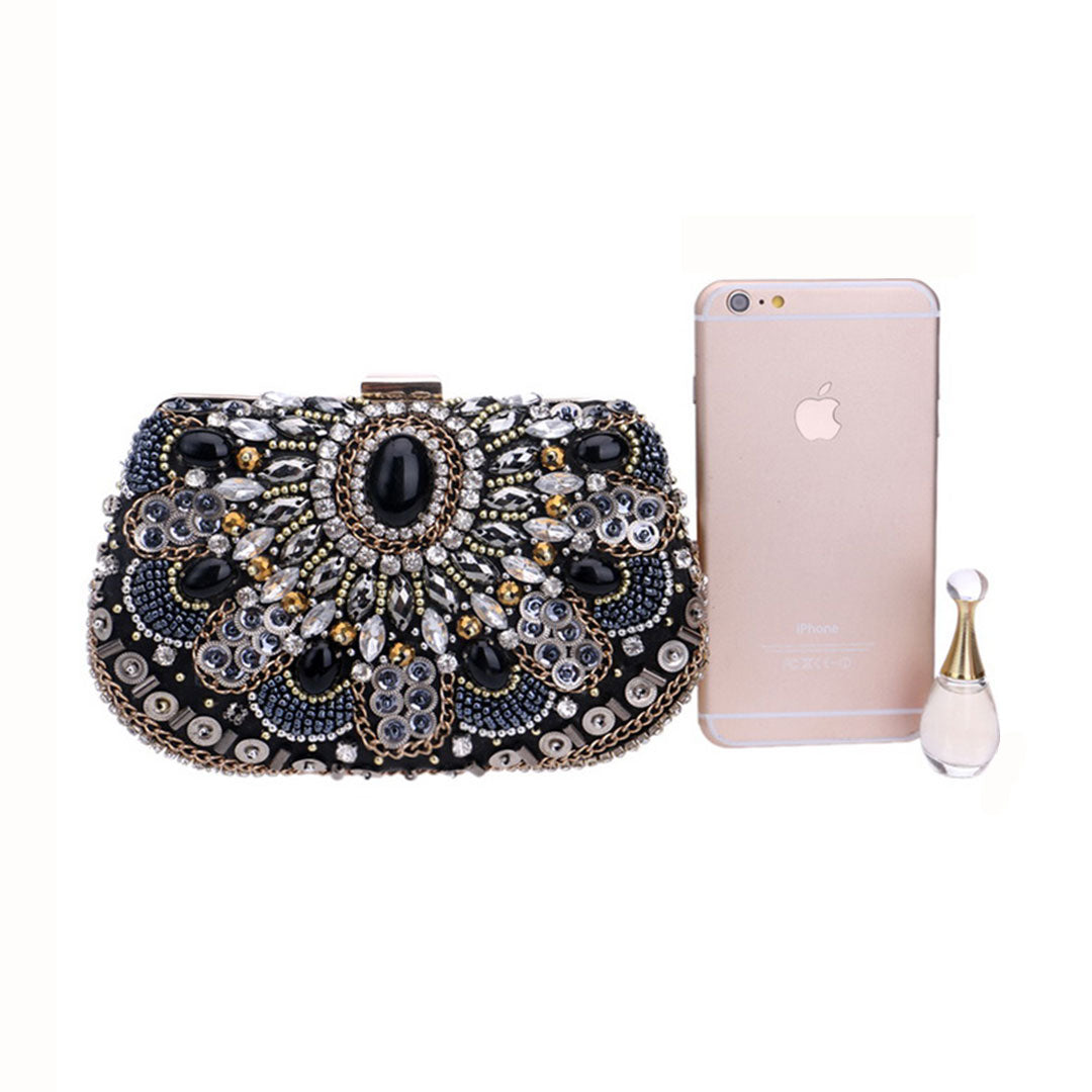 Bohemian Black Crystal Clutch Montipi