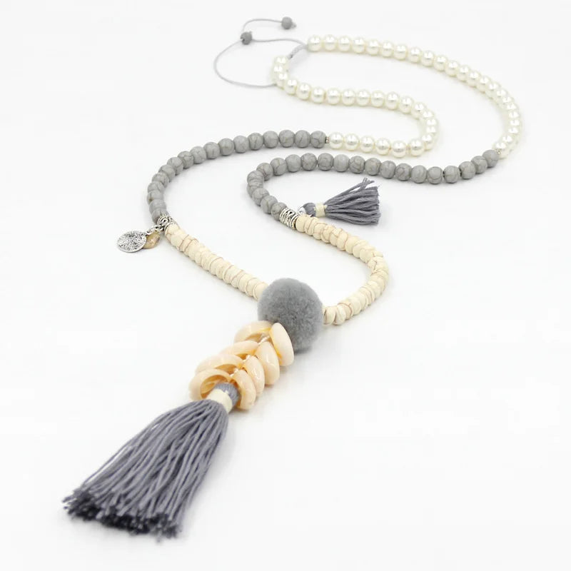 Bohemian Cowrie Shell Tassel Long Necklace Montipi