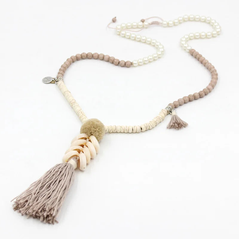 Bohemian Cowrie Shell Tassel Long Necklace Montipi
