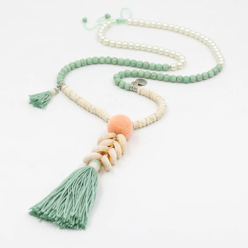 Bohemian Cowrie Shell Tassel Long Necklace Montipi
