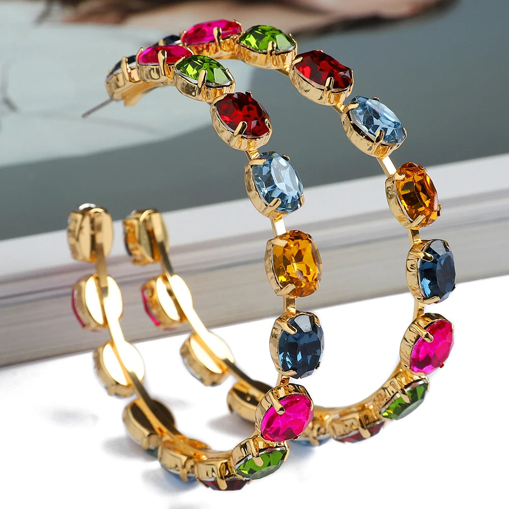 Boho Chic Colourful Crystal Loop Earrings Montipi