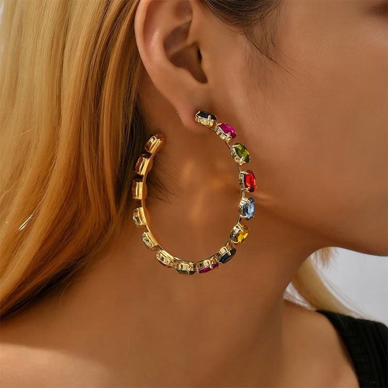 Boho Chic Colourful Crystal Loop Earrings Montipi