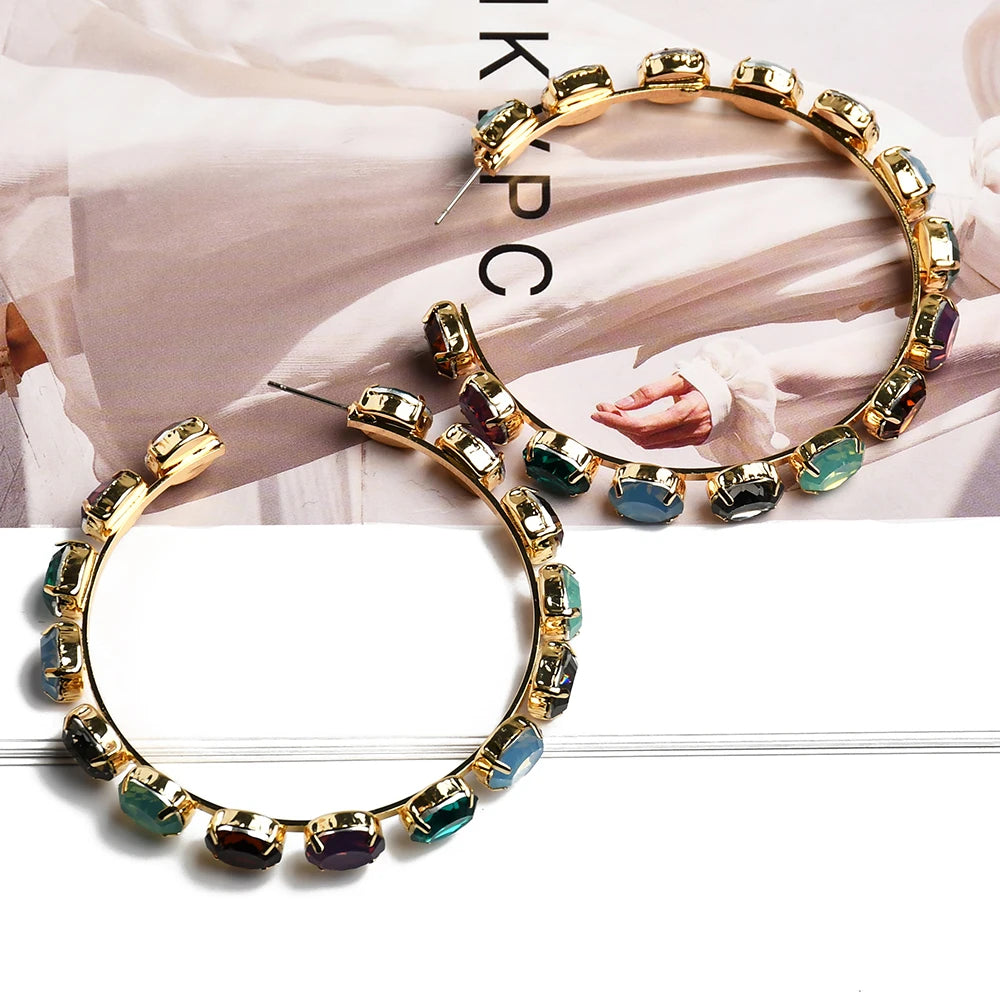 Boho Chic Colourful Crystal Loop Earrings Montipi