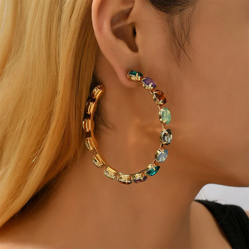 Boho Chic Colourful Crystal Loop Earrings Montipi