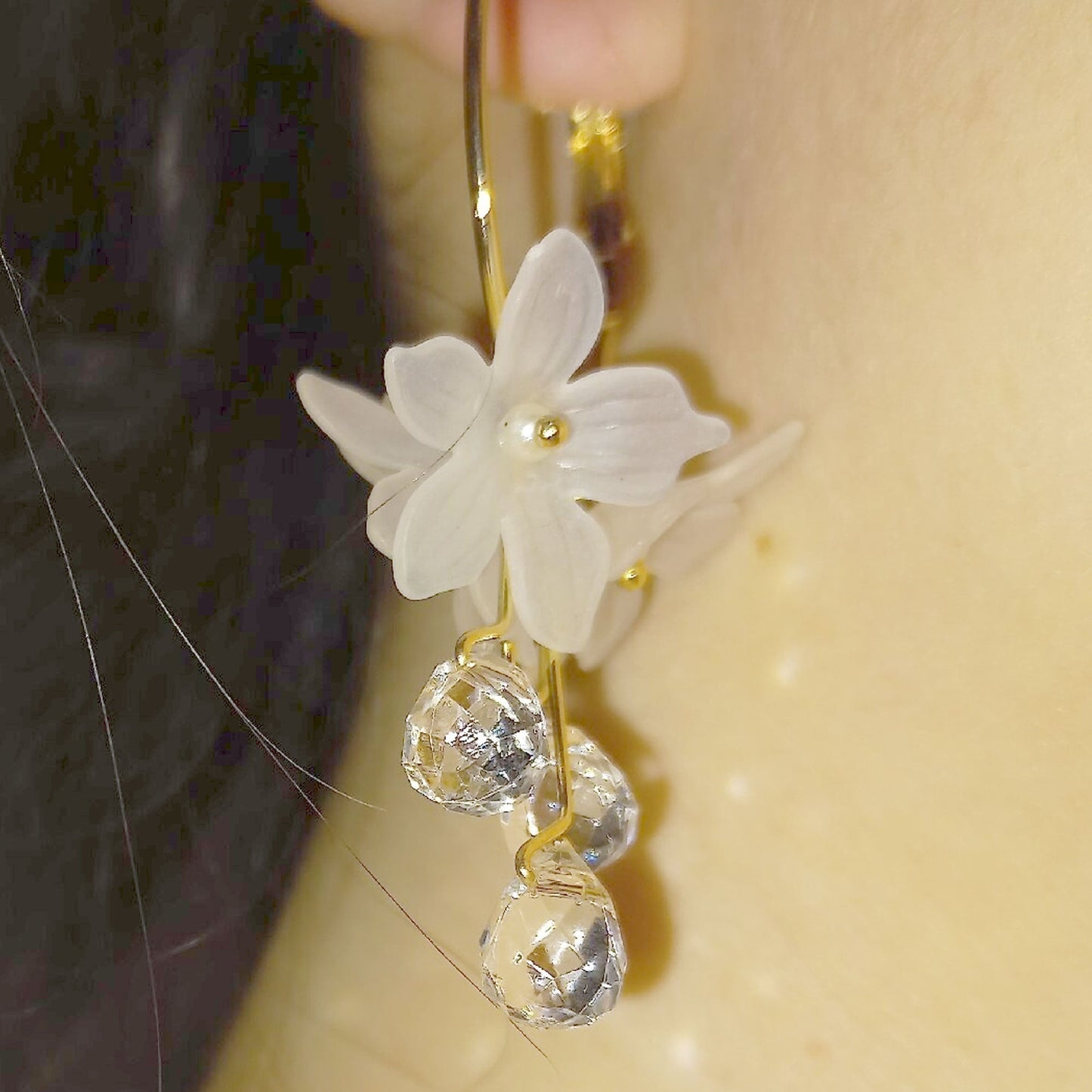 Bridal Boho Chic White Flower Earrings Montipi