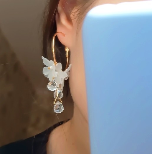 Bridal Boho Chic White Flower Earrings Montipi