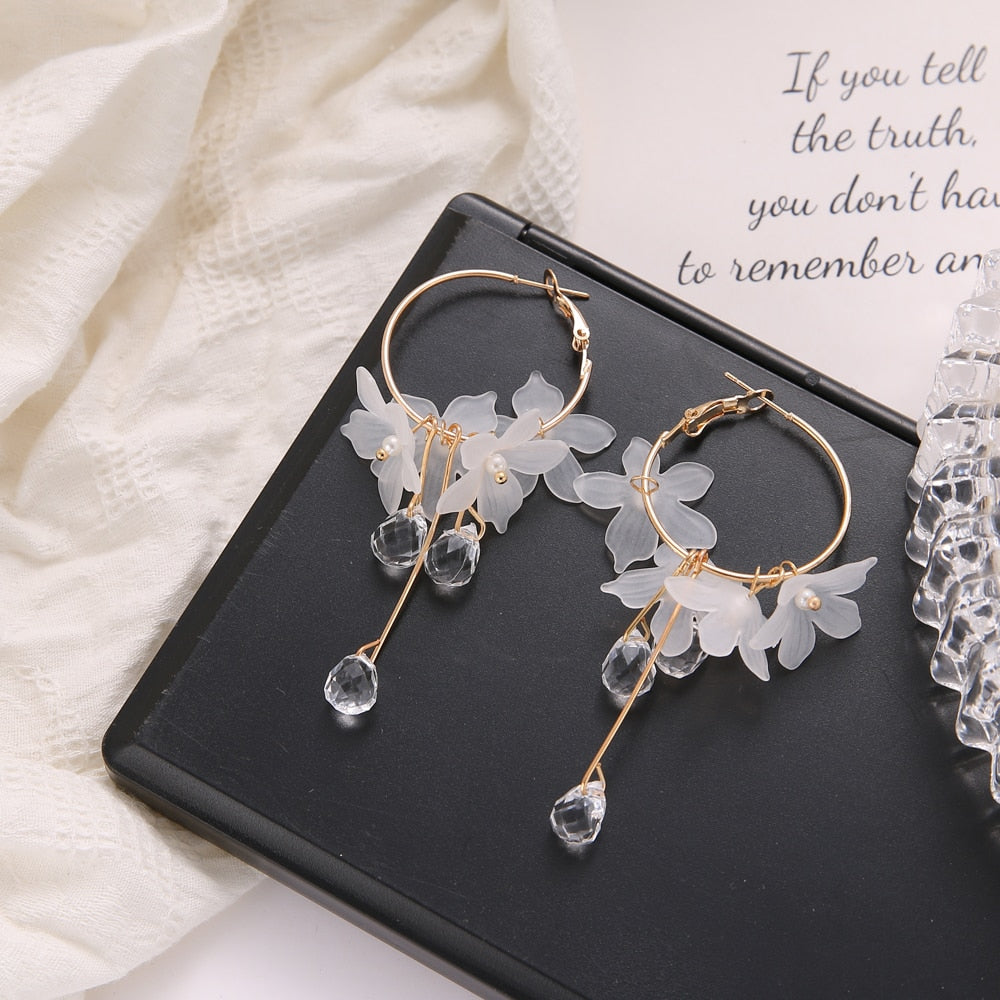 Bridal Boho Chic White Flower Earrings Montipi
