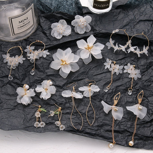 Bridal Boho Chic White Flower Earrings Montipi