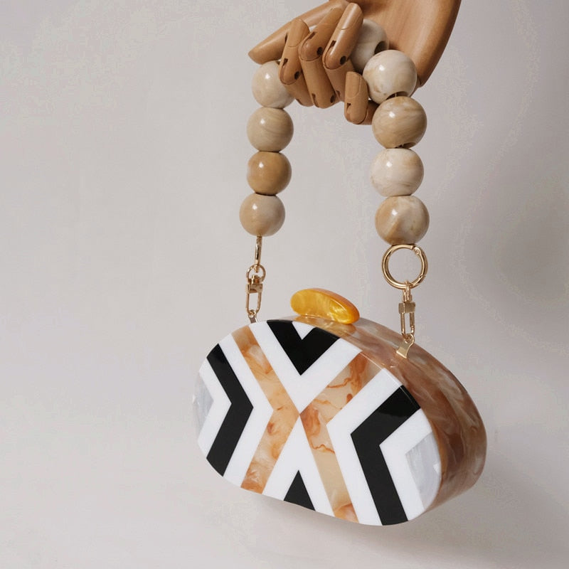 Eclectic Boho Designer Striped Acrylic Clutch Bag Montipi