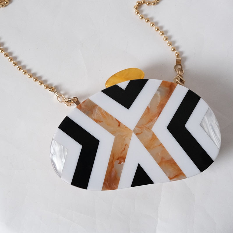 Eclectic Boho Designer Striped Acrylic Clutch Bag Montipi