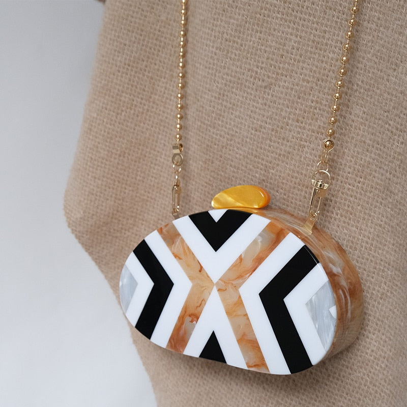 Eclectic Boho Designer Striped Acrylic Clutch Bag Montipi