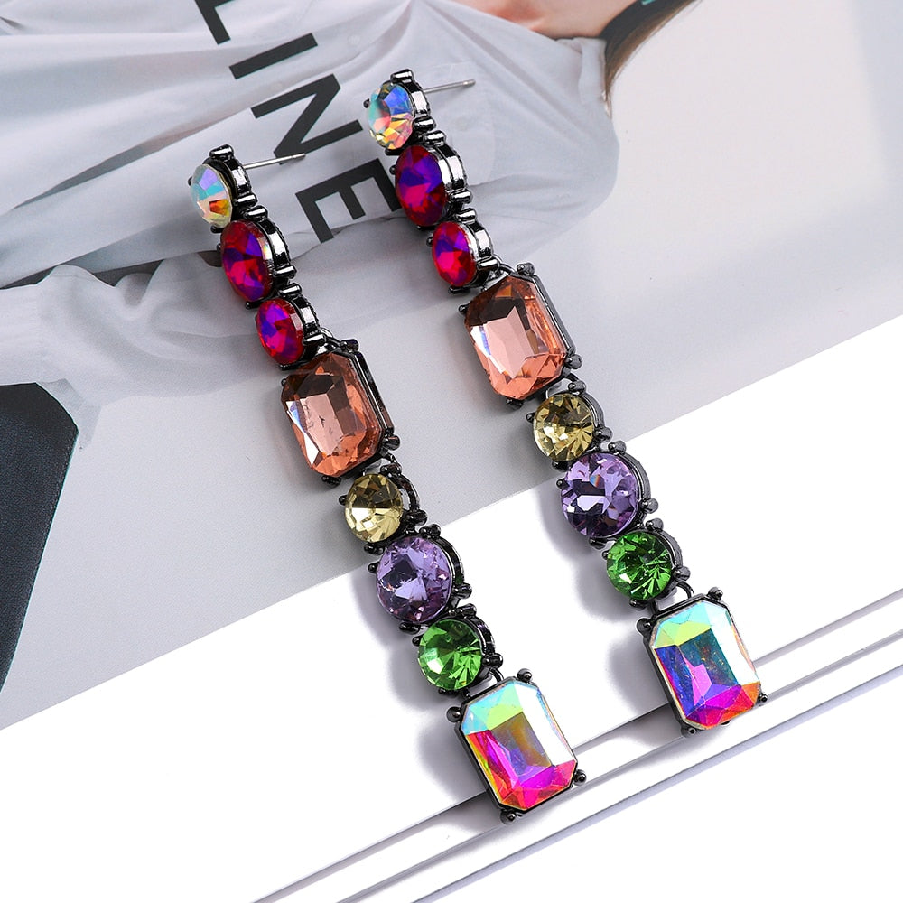 Eclectic Chic Rhinestone Long Drop Earrings Montipi