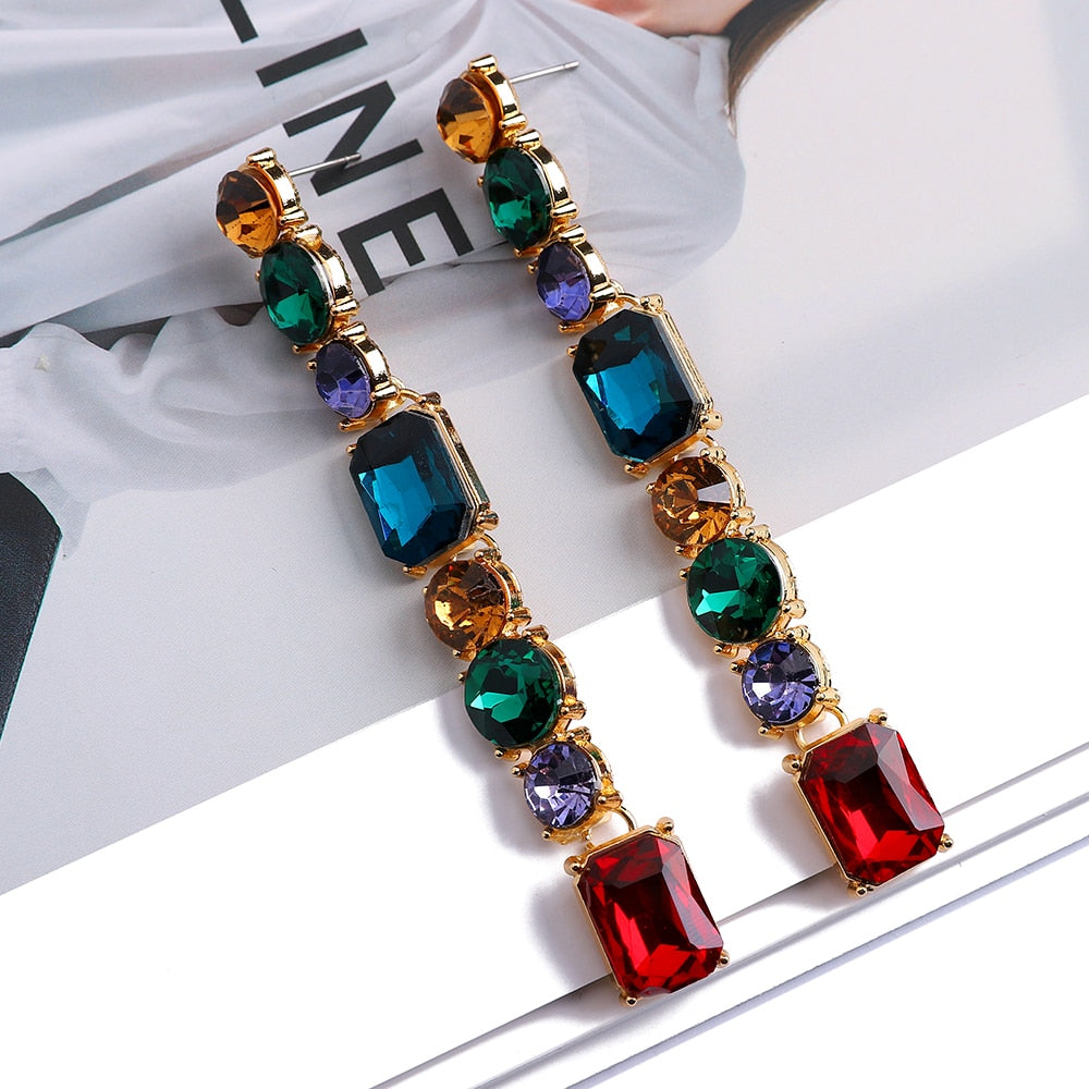 Eclectic Chic Rhinestone Long Drop Earrings Montipi