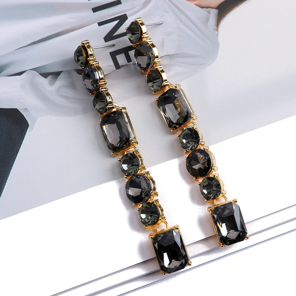 Eclectic Chic Rhinestone Long Drop Earrings Montipi
