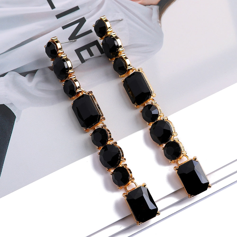 Eclectic Chic Rhinestone Long Drop Earrings Montipi