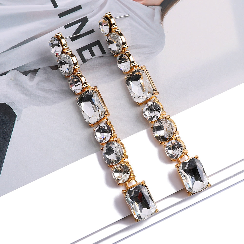 Eclectic Chic Rhinestone Long Drop Earrings Montipi