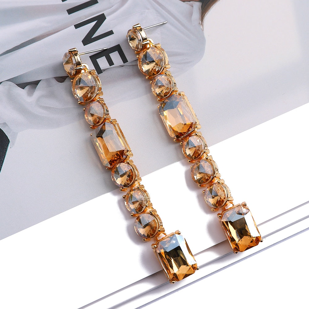Eclectic Chic Rhinestone Long Drop Earrings Montipi