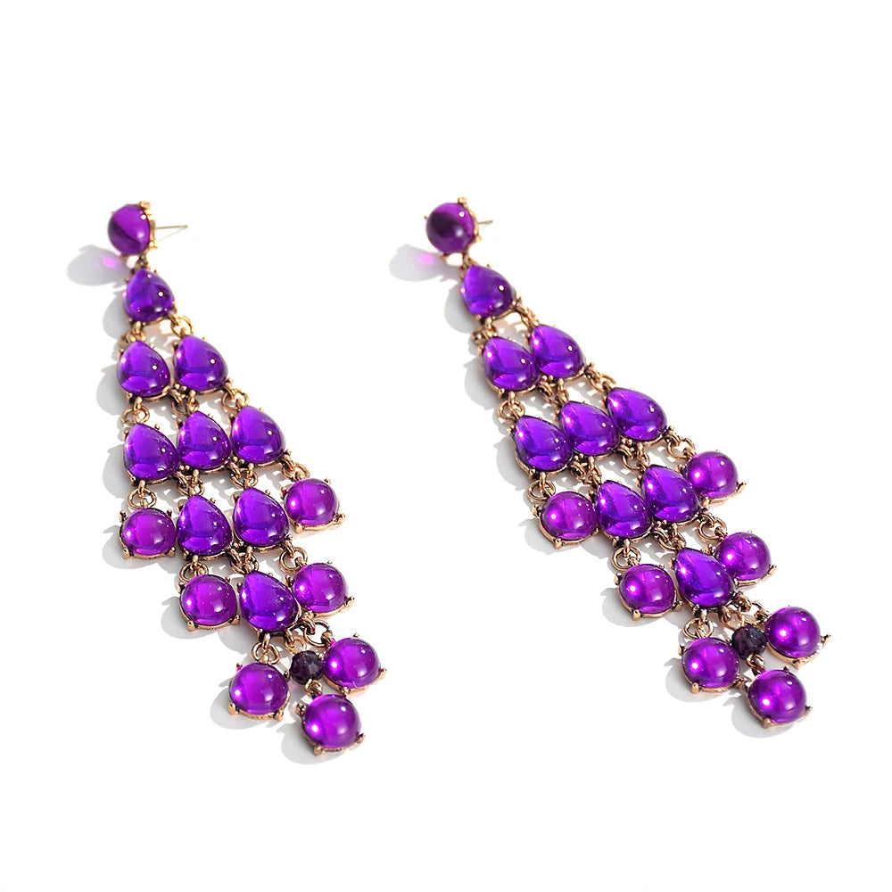 Elegant-Purple Crystals-Tassel-Drop-Earrings-by Montipi