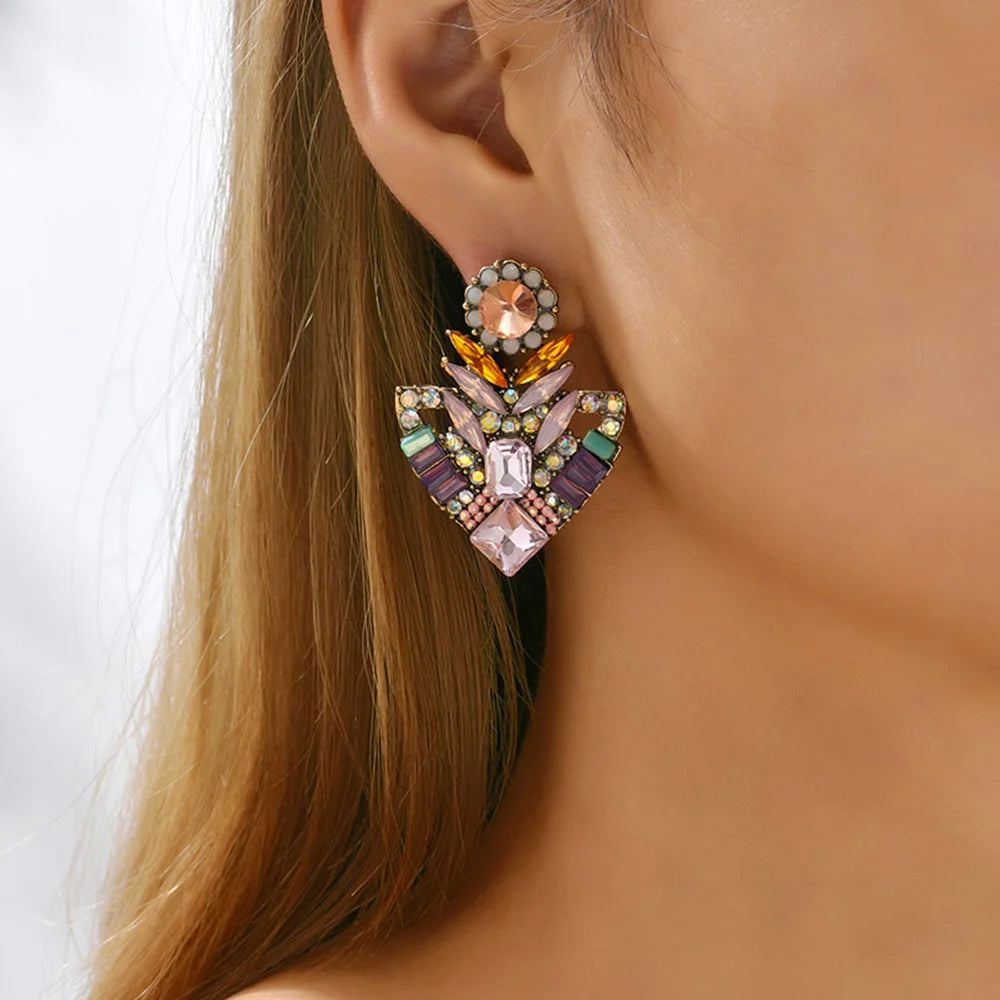 Elegant Pink Crystal Earrings with unique stylish crystal rhinestones design in tiffany blue & amber citrine colour by Montipi Australia