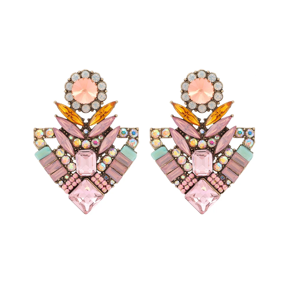 Elegant Pink Crystal Earrings with unique stylish crystal rhinestones design in tiffany blue & amber citrine colour by Montipi Australia