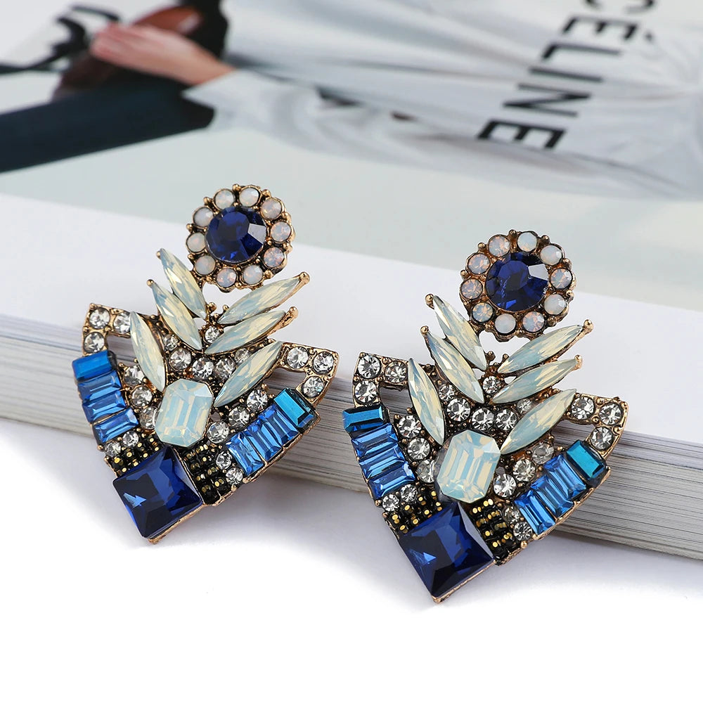 Elegant Blue Crystal Earrings with unique stylish crystal rhinestones design in dark blue & silver colour by Montipi Australia