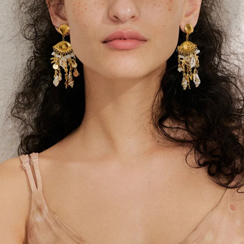 Evil Eye Shell Earrings