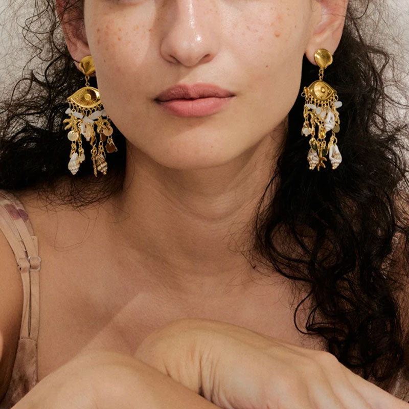 Evil Eye Shell Earrings