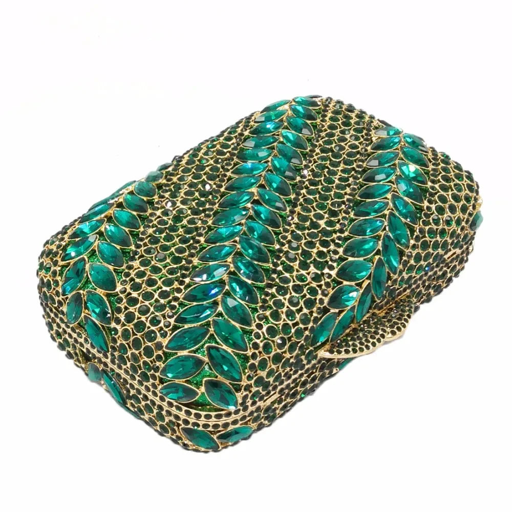 Exotic Green Floral Crystal Clutch Bag Montipi
