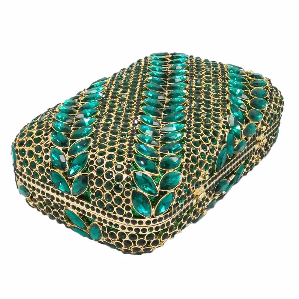 Exotic Green Floral Crystal Clutch Bag Montipi