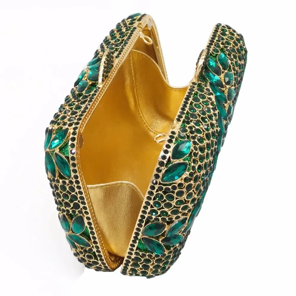 Exotic Green Floral Crystal Clutch Bag Montipi