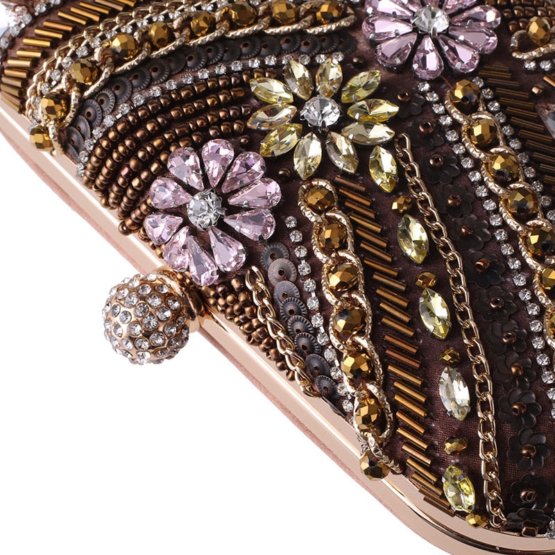 Hippie Chic Crystal Flowers Clutch Bag Montipi