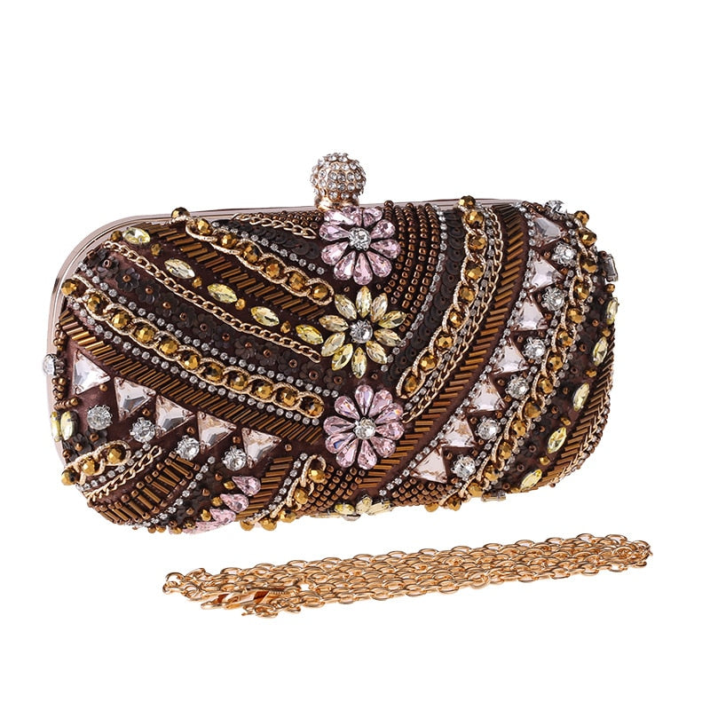 Hippie Chic Crystal Flowers Clutch Bag Montipi