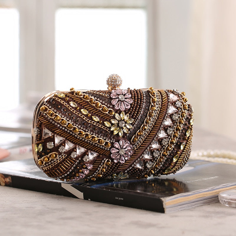 Hippie Chic Crystal Flowers Clutch Bag Montipi