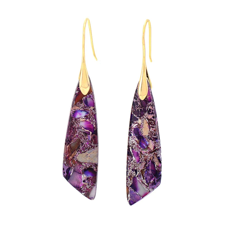 elegant stone earrings in purple jasper with gold hooks by Montipi