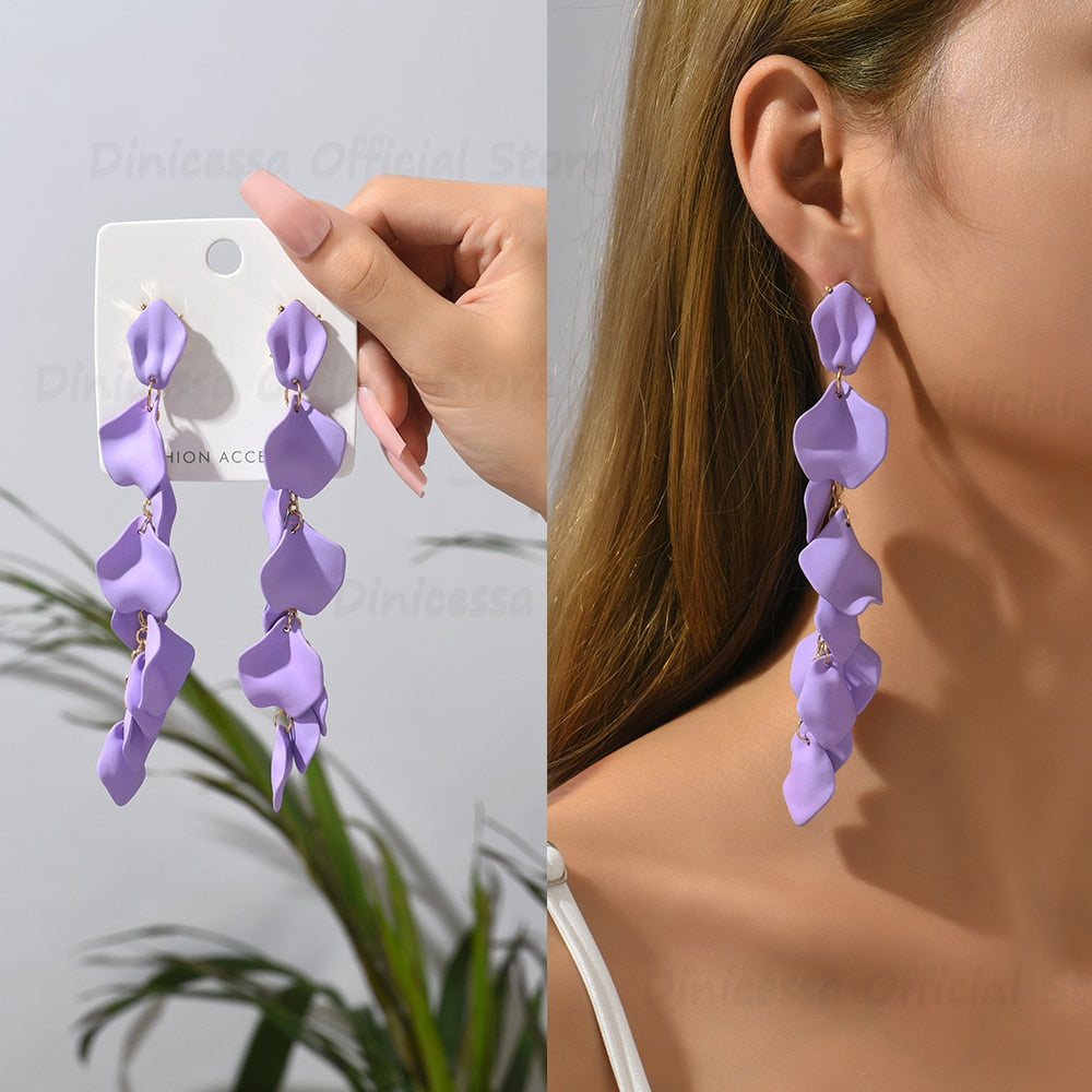 Lila Acrylic Petal Tassel Drop Earrings Montipi