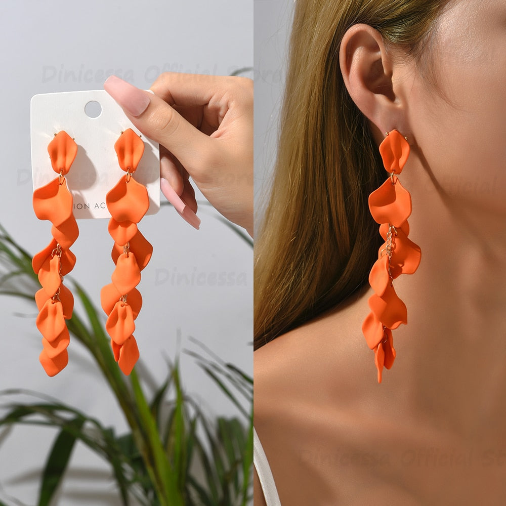 Lila Acrylic Petal Tassel Drop Earrings Montipi