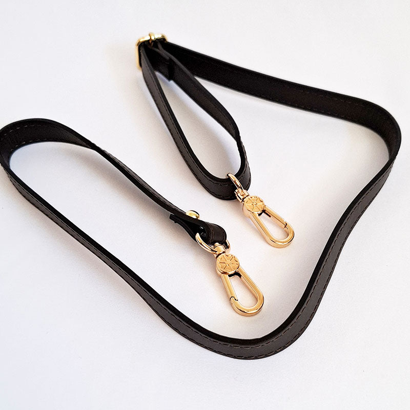 Luxurious adjustable and removable leather strap with gold tone hardware of the TL Keyluck Tote Bag by Montipi Australia offering versatility to carry as shoulder bag signature of a luxurious designer bag meticulously handcrafted with premium hardware details