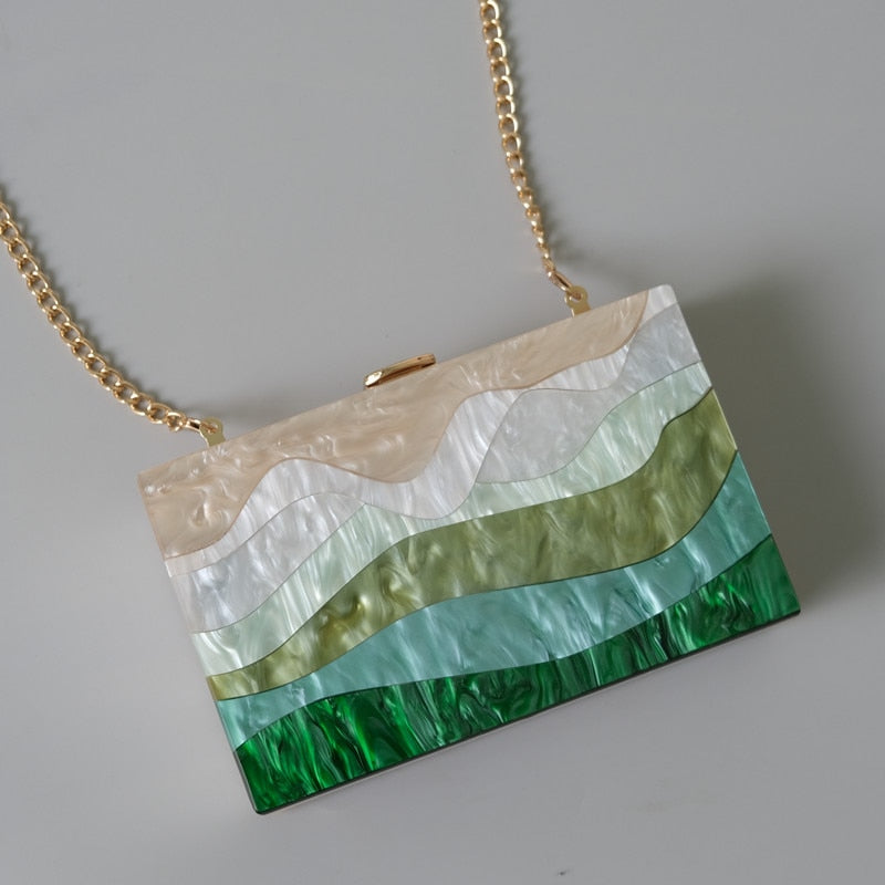 Luxury Emerald Striped Acrylic Clutch Bag Montipi