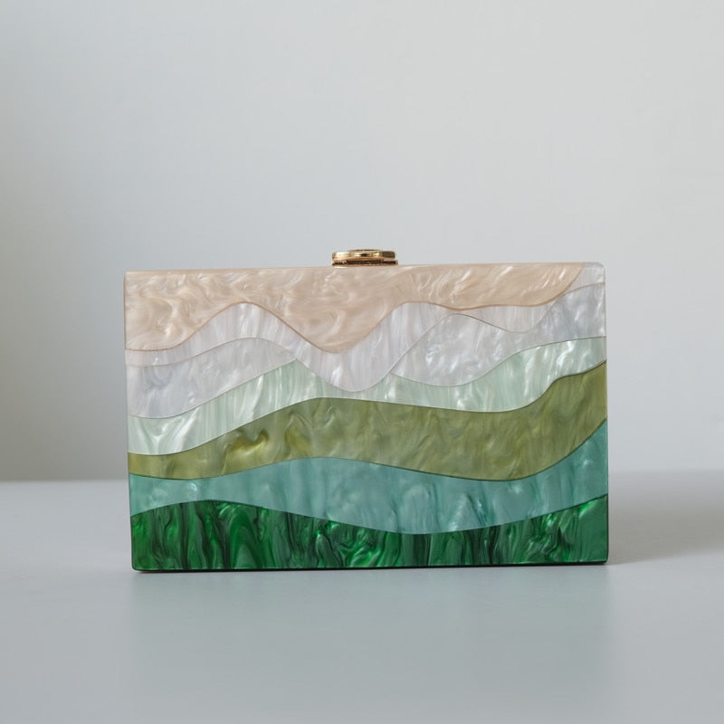 Luxury Emerald Striped Acrylic Clutch Bag Montipi