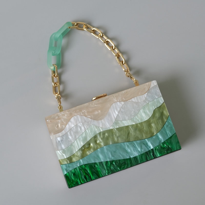 Luxury Emerald Striped Acrylic Clutch Bag Montipi