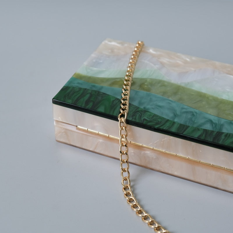 Luxury Emerald Striped Acrylic Clutch Bag Montipi