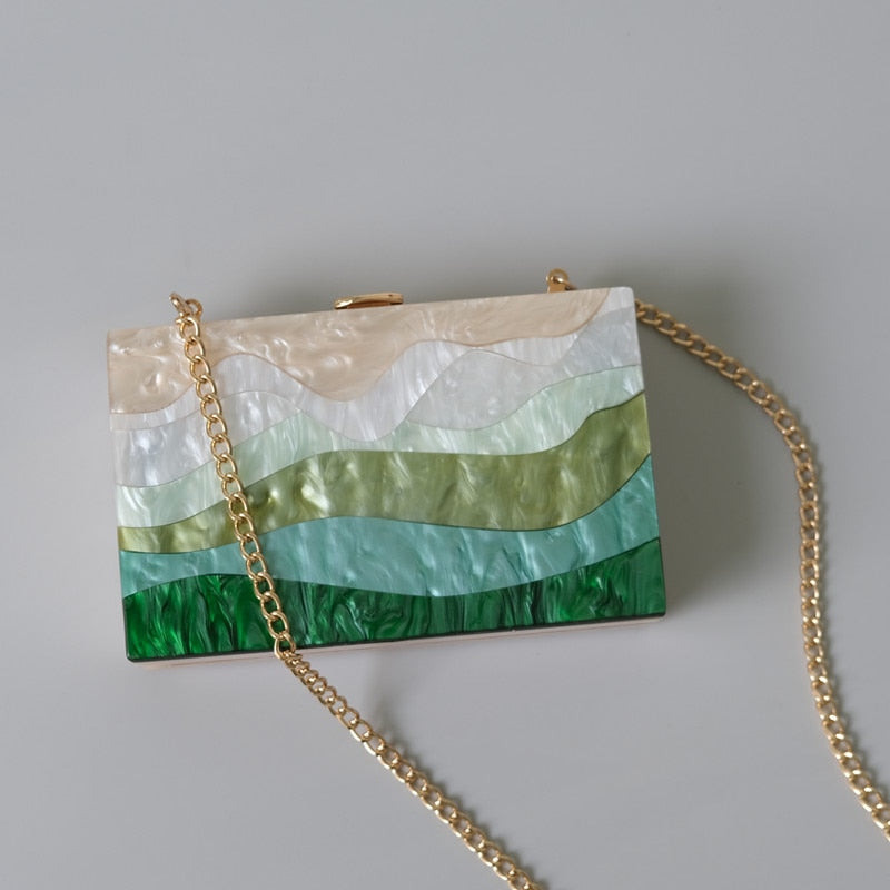 Luxury Emerald Striped Acrylic Clutch Bag Montipi